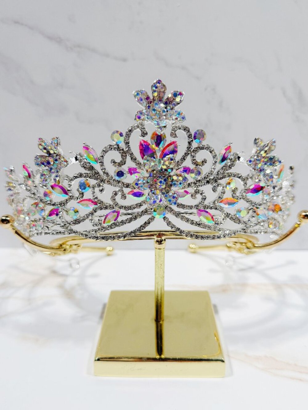 AB Crystal Tiara, Floral Crown, Birthday Gift Crown, Fairy Princess Crown